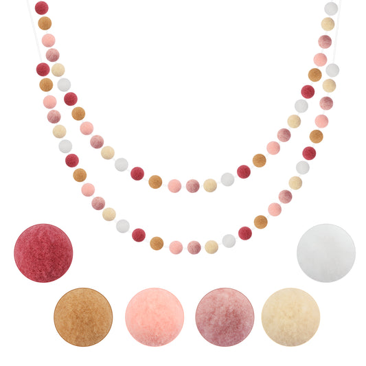 G2PLUS 2PCS Colored Felt Ball Garland, Pastel Pom Pom Garland with 60 Balls, Pink and White Nursery Decor Garland, Felt Ball Garlands for Bedroom Classroom Birthday Party Decoration
