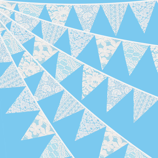 G2PLUS White Lace Bunting - 3.3M Lace Wedding Bunting - 12PCS White Fabric Lace Bunting for Wedding Birthday Party Decoration