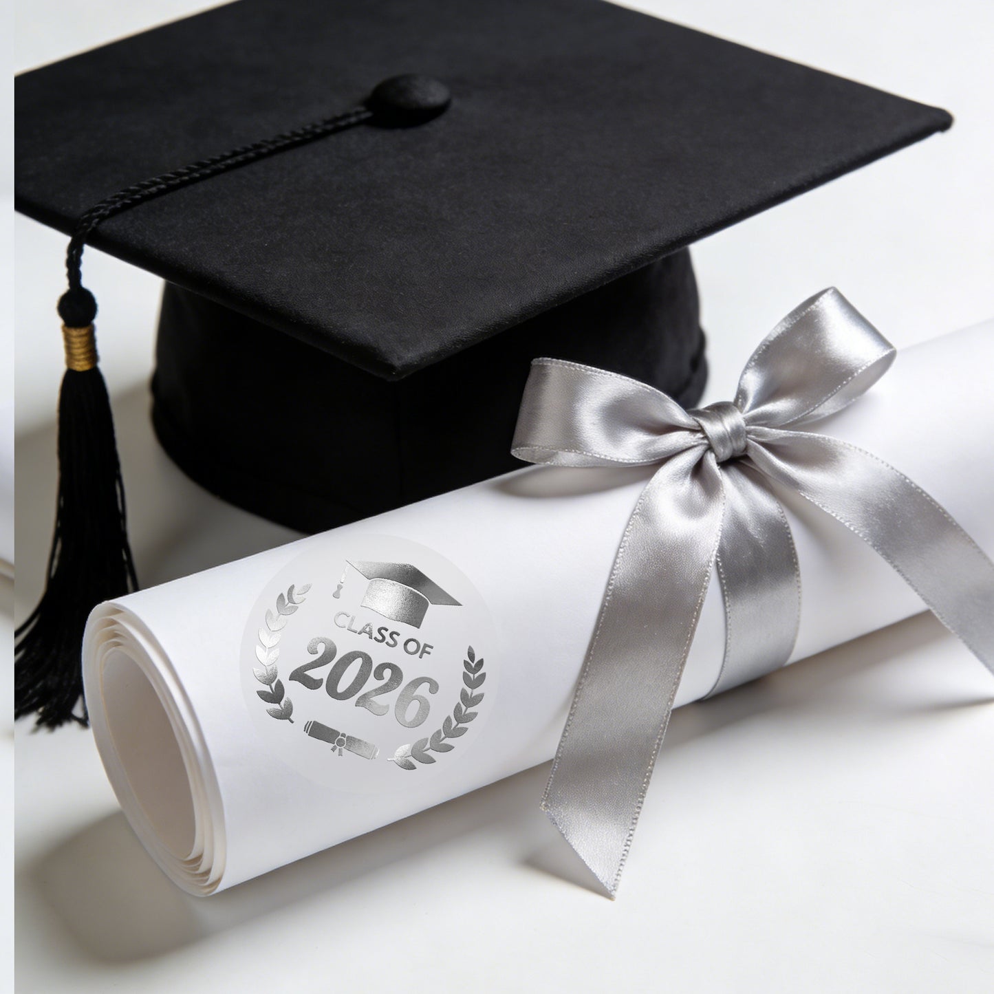 G2PLUS Graduation Stickers - 120Pcs Class of 2026 Stickers 1.6in Silver Foil Graduation Cap Stickers Transparent Envelope Seal Sticker for Congrats Grad Invitation and Grad Party Favors