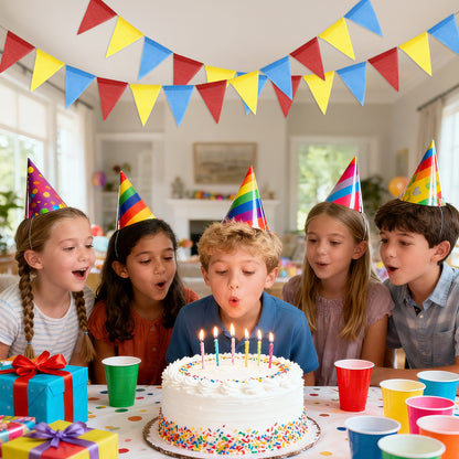 G2PLUS Pre-Strung Burlap Pennant Banners, 39Ft Red Yellow Blue Triangle Flag Bunting, 36Pcs Pennant Banner Flags Garland for Birthday, Carnival, School Events, Baby Shower, Wedding and Party Decor