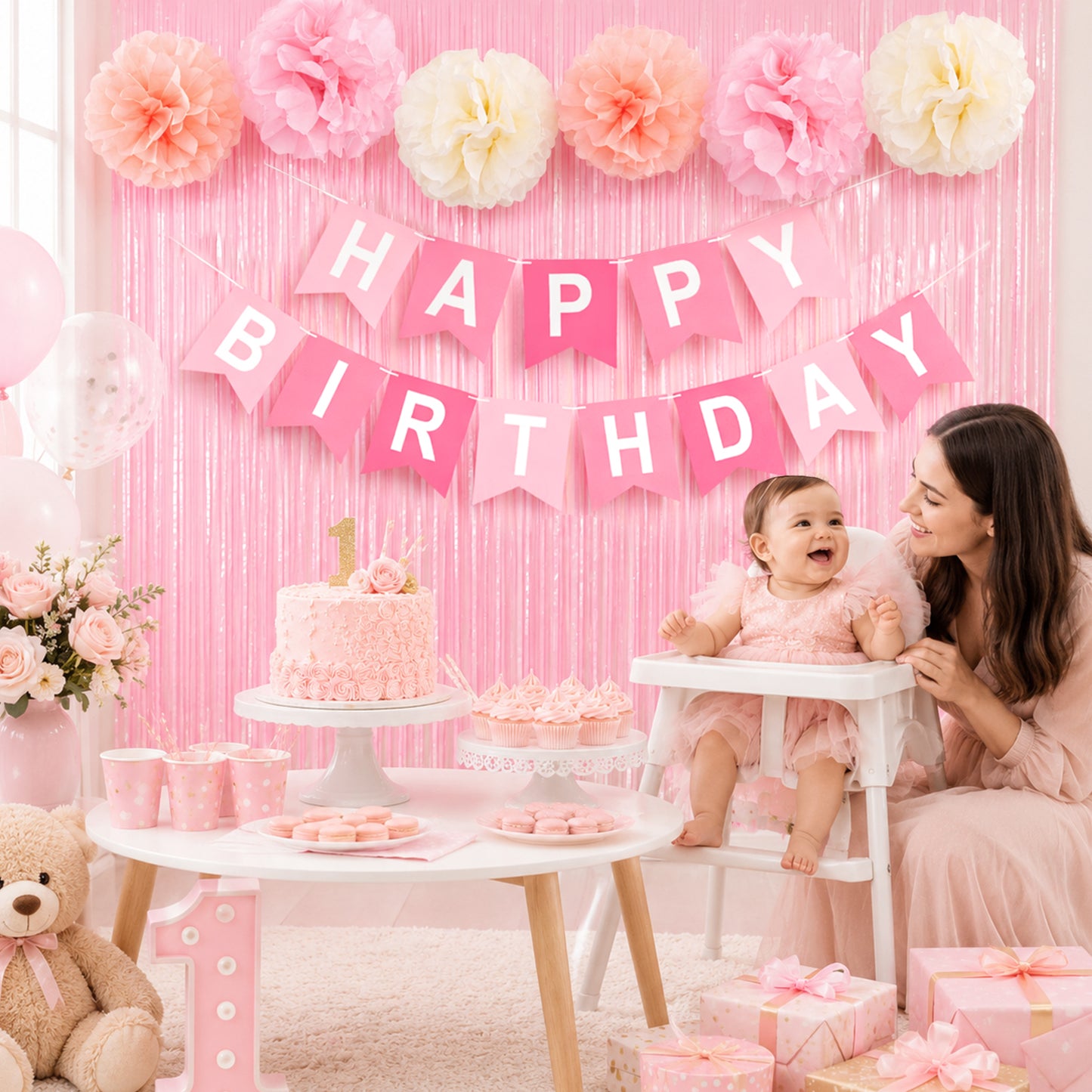 G2PLUS Pink Birthday Decorations Set, Birthday Party Backdrop Decorations