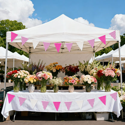 G2PLUS Pink and White Checkered Banner, 32Ft Pink Pennant Banner Garland, Party Decorations Triangular Bunting Garland for Baby Shower Girl, Birthday Party, Bridal Shower, Wedding Décor, Valentine’s Day & Outdoor Celebrations