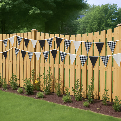 G2PLUS Black and White Checkered Banner, 32Ft Black Pennant Banner Garland, Party Decorations Triangular Bunting Garland for Xmas, Wedding, Game Day, Birthday, Graduation & Outdoor Celebrations