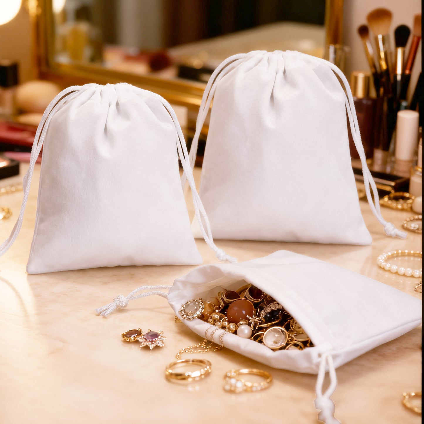 G2PLUS 20PCS White Velvet Drawstring Bags - 4.7x6 In Small Velvet Jewelry Pouches, Christmas Gift Bags for Candy, Birthday, Wedding Party Favors