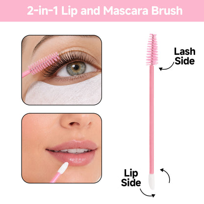 G2PLUS 100pcs Eyelash Brush Lip Brush, Pink Dual Ended Mascara Wands, Disposable Makeup Brushes for Eyelash Extension, Eyebrow, Lip Gloss, Salon and Travel Use
