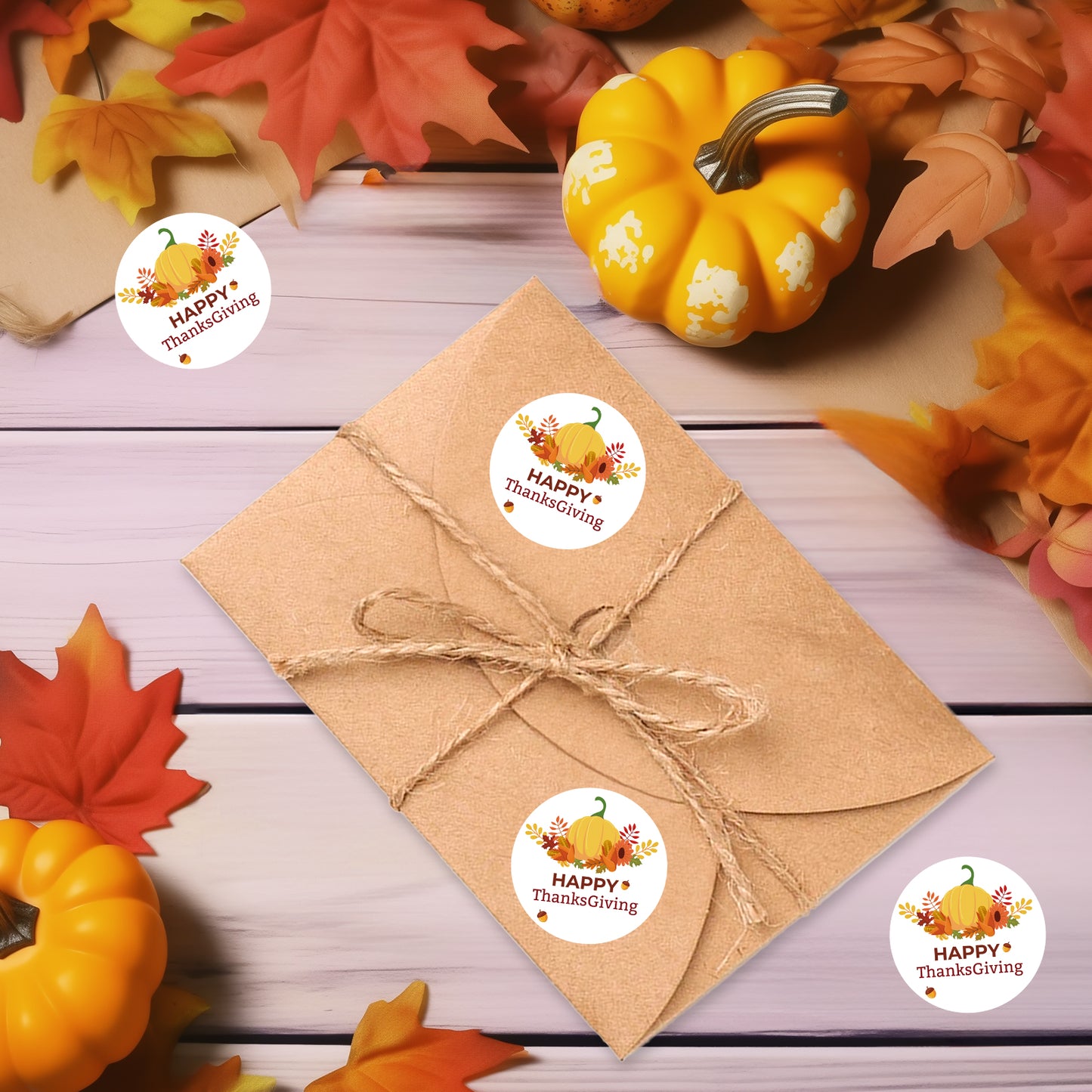 G2PLUS Thanksgiving Stickers, 60PCS Happy Thanksgiving Stickers, 2'' Round Thanksgiving Day Stickers, Fall Holiday Pumpkin Gift Sticker, Fall Theme Envelope Seals for Autumn Harvest Party Favors