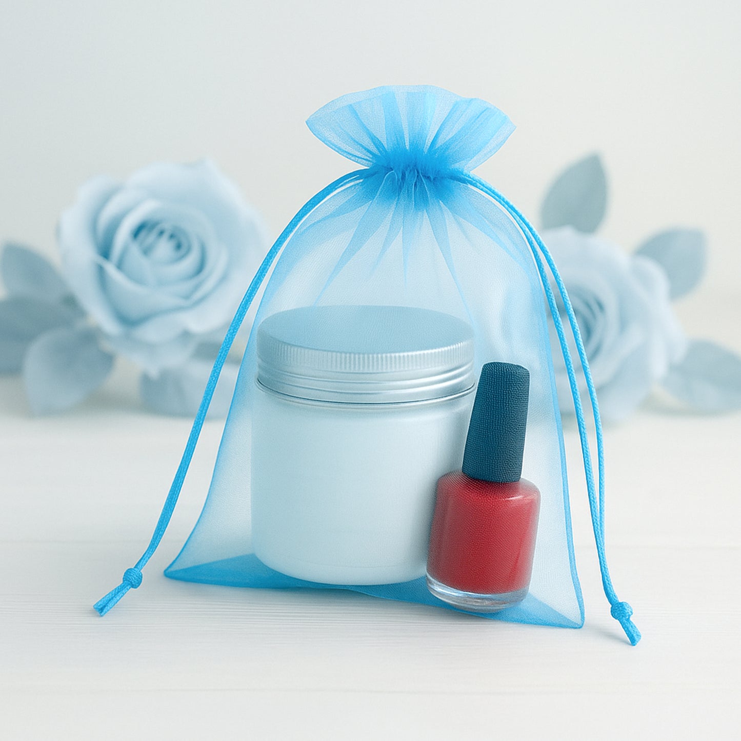 G2PLUS 25PCS Blue Organza Bags 5x7 inches, Sheer Mesh Jewelry Pouches, Organza Gift Bags with Drawstring for Candy, Jewelry, Wedding Party Favors