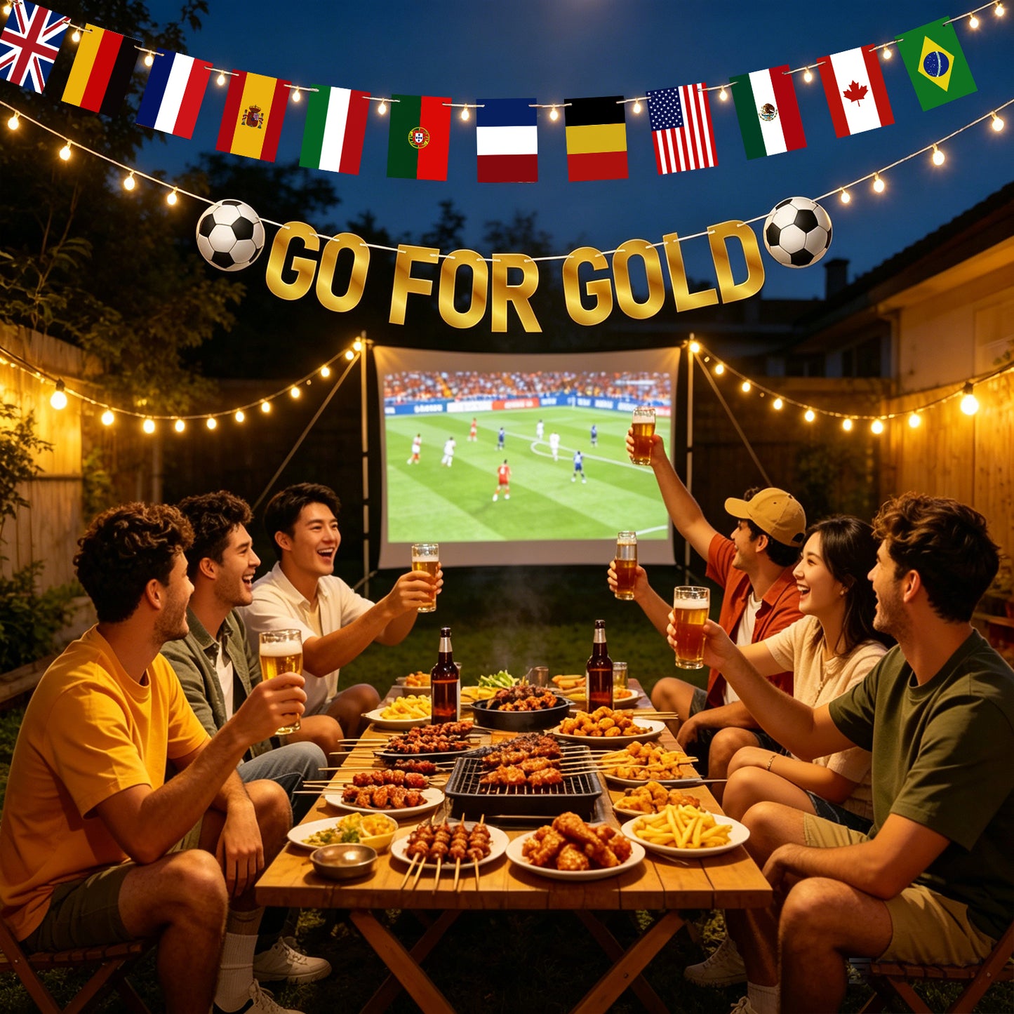 G2PLUS Party Decorations for World Cup Football 2026: Pre-strung Flag Bunting Banner, Go For Gold Banner, Home, Bar and Garden Viewing Parties