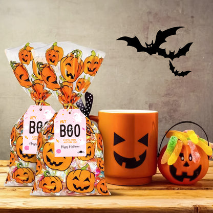 G2PLUS Happy Halloween Tags, 100PCS Halloween Boo Gift Tags, Halloween Treat for You Tags, Ghost Gift Tag, Halloween Paper Gift Tags with String for Gift Wrapping, Halloween Party Favors Supplies