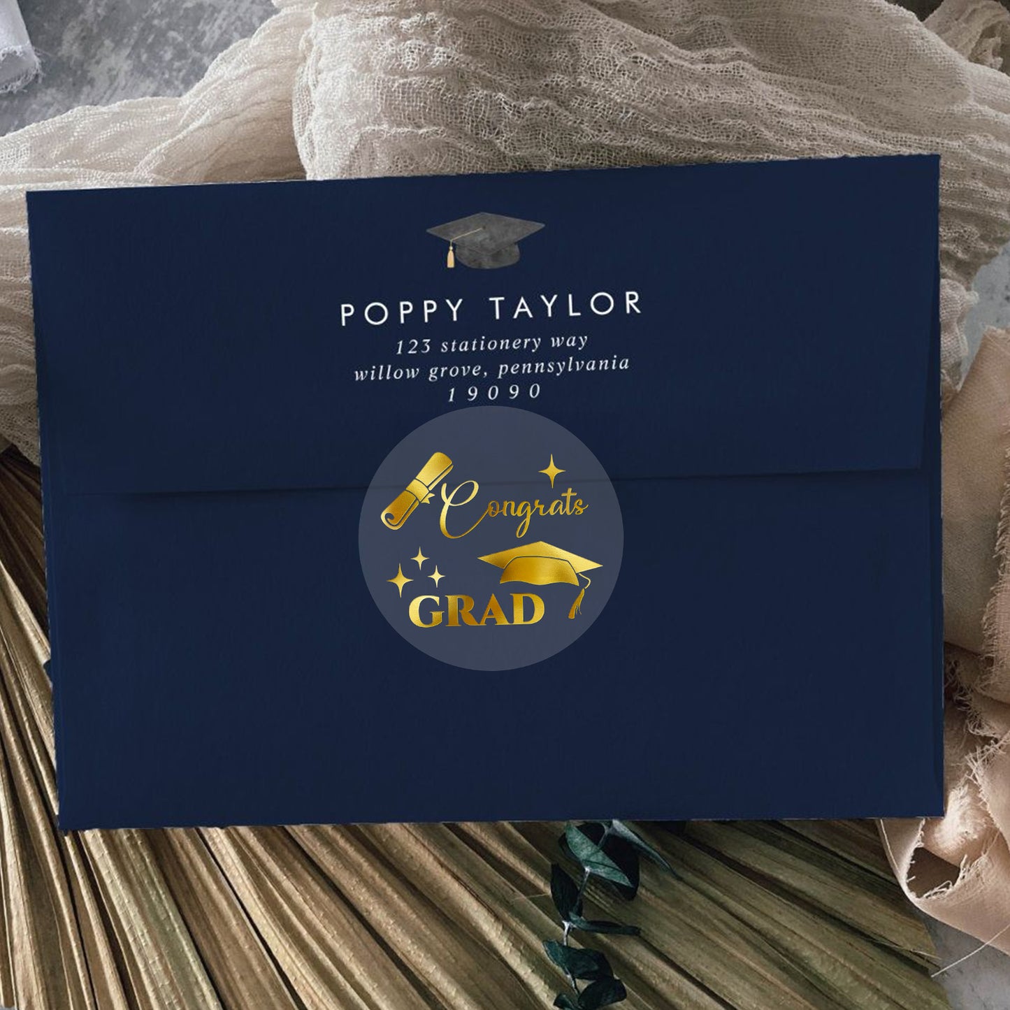 G2PLUS Graduation Stickers, 120PCS Congrats Grad Stickers, 1.6in Gold Foil Graduation Cap Stickers, Transparent Graduation Envelope Seal Sticker for Graduation Invitation and Grad Party Favors