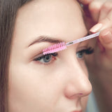 G2PLUS 100PCS Crystal Mascara Wands, Pink Disposable Eyelash Eyebrow Spoolie Brush, Eyelash Brush for Makeup, Eyelash Extensions and Eyebrow Brush with Container