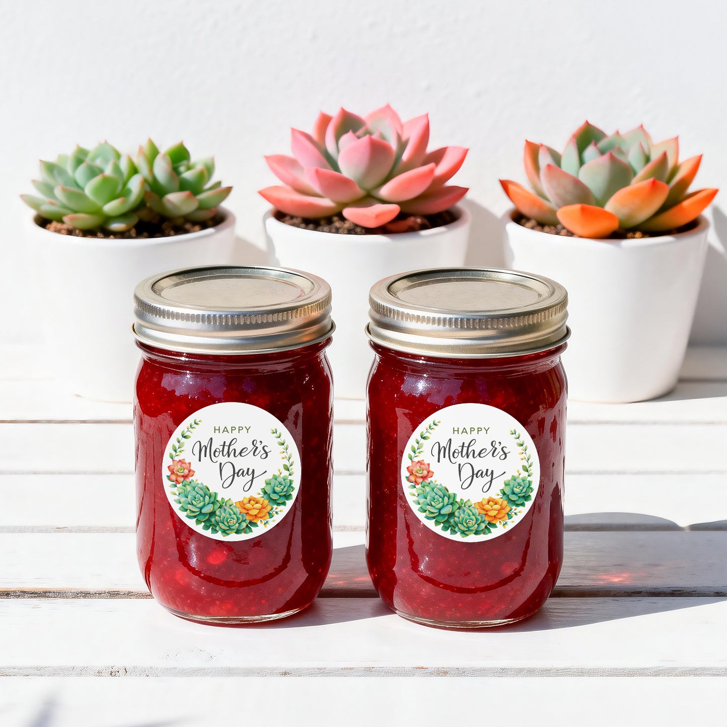 G2PLUS Mother's Day Stickers - 60Pcs Happy Mother's Day Gift Stickers 2 inches Round Mother's Day Labels Stickers with Succulent Plants for Mom's Gifts, Cards, Party Favors