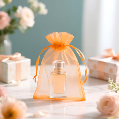 G2PLUS 25PCS Orange Organza Bags 5x7 inches - Sheer Mesh Jewelry Pouches, Organza Gift Bags with Drawstring for Candy, Jewelry, Wedding Party Favors