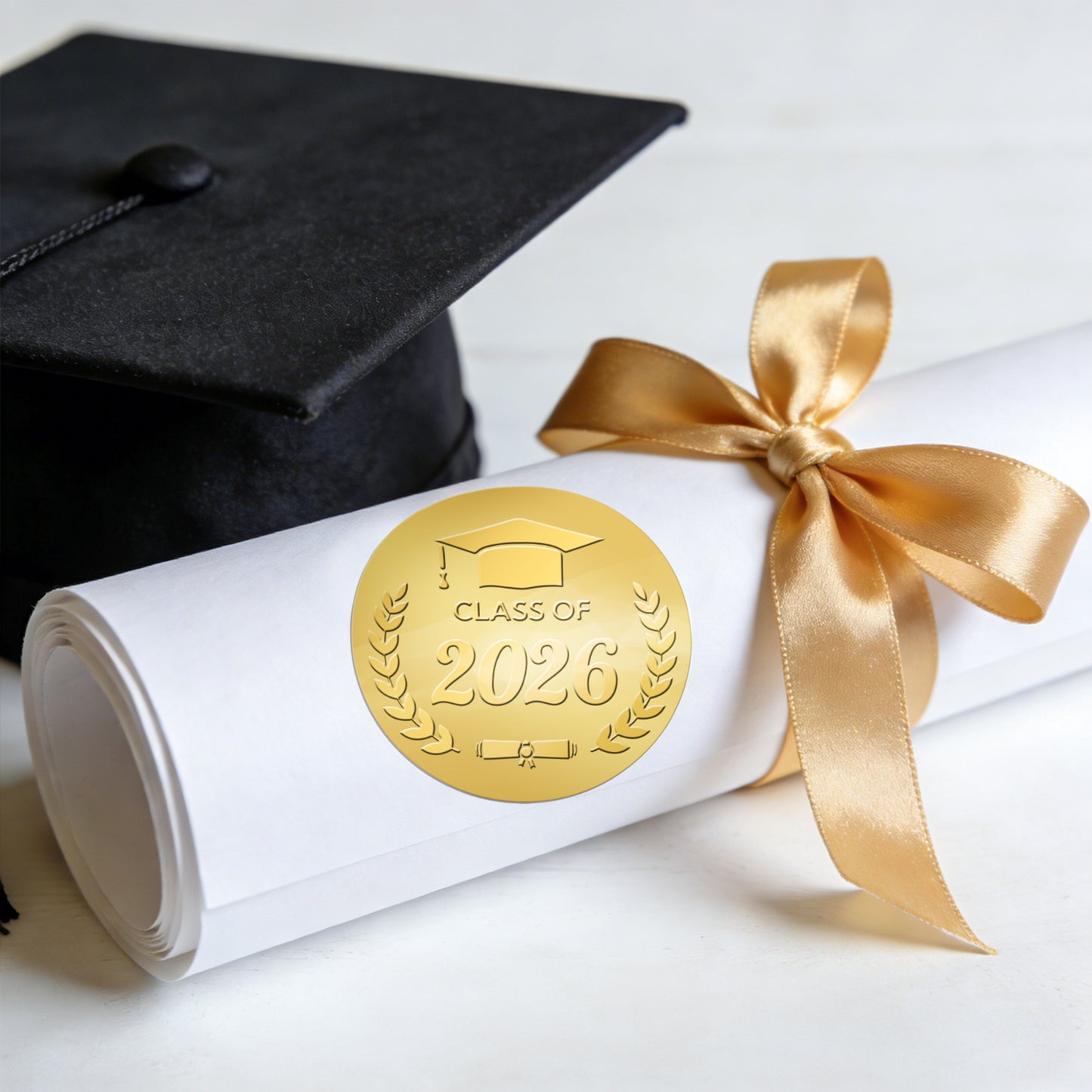 G2PLUS 100Pcs Graduation Stickers - Gold Foil Embossed Class of 2026 Stickers 2 Inch Graduation Cap Envelope Seal Labels for Gradutes Diplomas Awards Invitation Party Favors