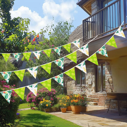 G2PLUS Tropical Fabric Bunting Banner, 39FT Extra Long Reusable Cotton Triangle Flags with Green Leaves & Pineapple, Pre-Sewn Garland Pennant Banner for Summer Luau, Hawaiian & Outdoor Party Decor