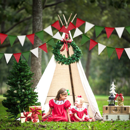 G2PLUS Pre-Strung Christmas Burlap Banners, 39Ft Red Green White Fabric Triangle Flag Bunting, 36Pcs Pennant Banner Flags Garland for Christmas, Wedding, Birthday, Party Decorations