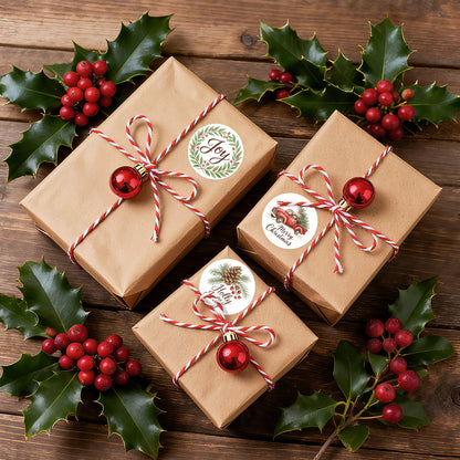 G2PLUS 120Pcs Christmas Stickers, 2'' Round Merry Christmas Stickers 6 Designs Xmas Happy Holiday Labels for Gift Wrapping, Party Favors, Treat Bags, Cards, Small Business Packaging