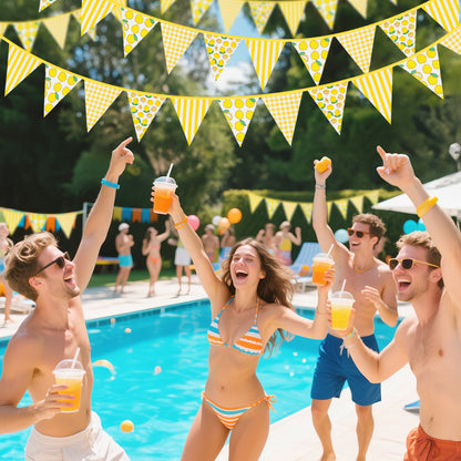 G2PLUS 39Ft Triangle Bunting Banner, 42Pcs Lemon Garland Pennant Banner, Reusable Cotton Triangle Flags Party Decoration for Summer Luau, Pool Party Decor & Beach Theme