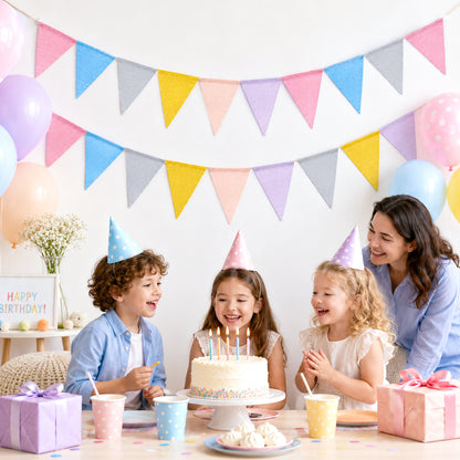 G2PLUS 20M Pastel Burlap Bunting Outdoor: 60PCS Reusable Waterproof Hessian Bunting, Burlap Banner for Birthday, Baby Shower, Wedding, Nursery, Garden Decoration