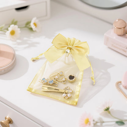 G2PLUS 30Pcs Organza Bags with Bow-4x6 In Gold Wedding Favor Bags, Sheer Mesh Jewelry Pouches with Drawstring for Bridal Shower, Baby Shower, Valentine's Day Party Favors