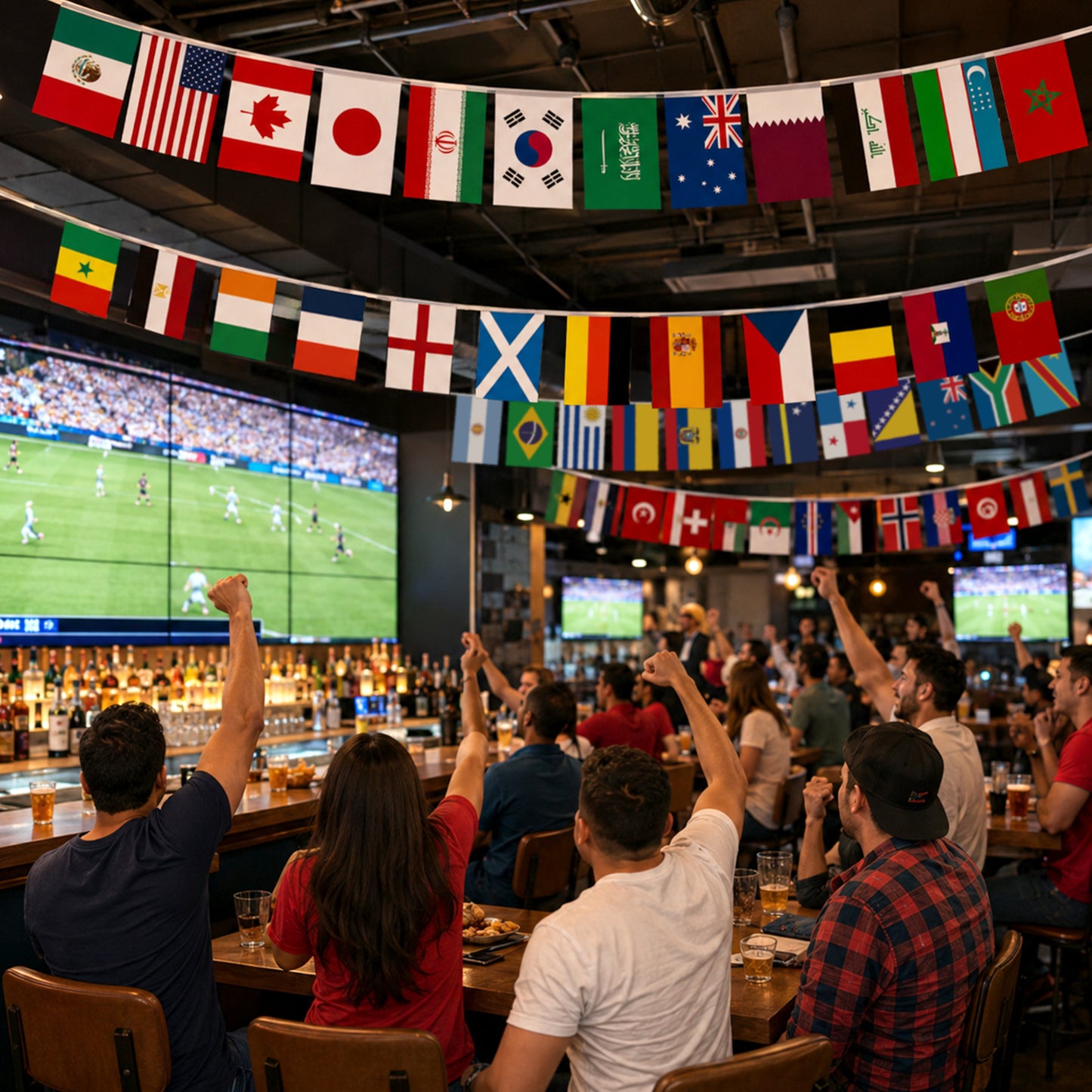 G2PLUS World Cup Football Bunting 2026, 48 Teams Flags of the World, 15m Double Sides Football Party Decor Banner for Bar Club Garden Street Decoration, 1 Pack