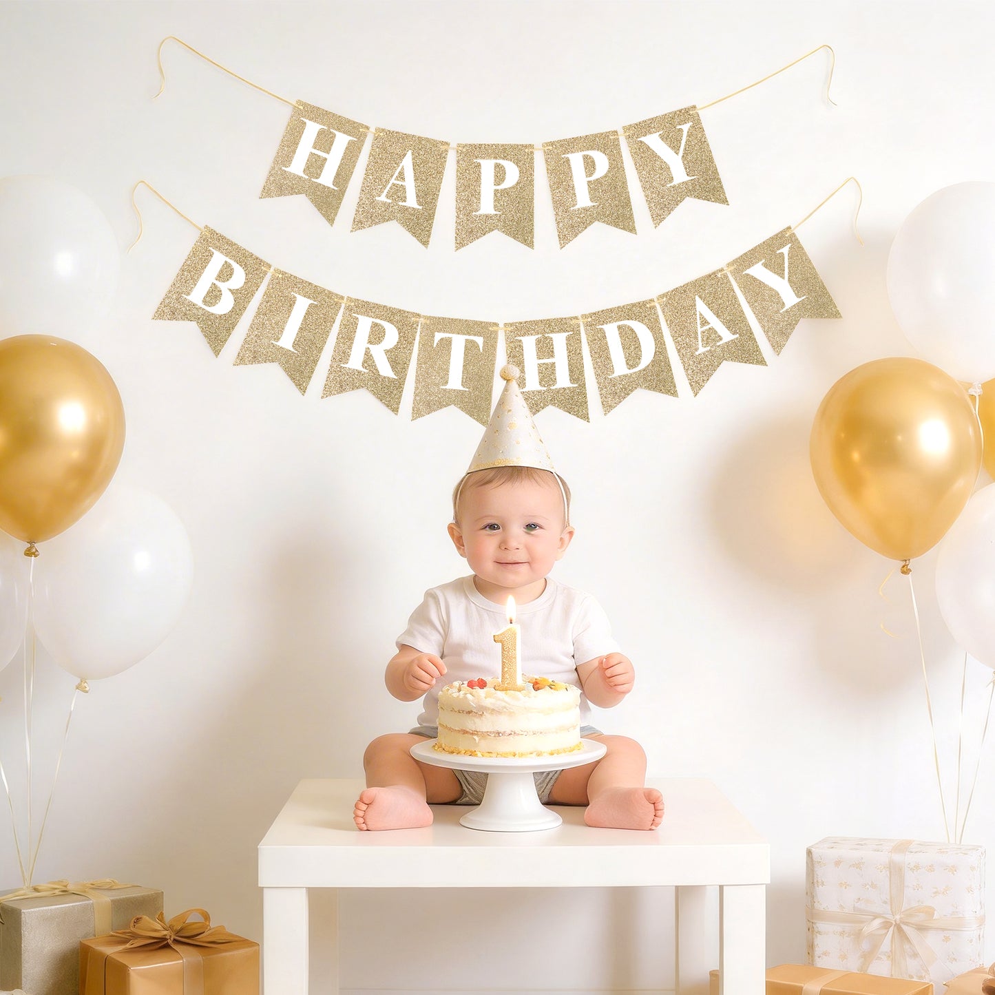 G2PLUS Pre-Strung Happy Birthday Banner: 16 x 20 cm Large, No-DIY Birthday Banner for Birthday Party Decorations