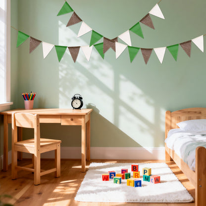 G2PLUS Pre-Strung Burlap Pennant Banners, 39Ft Green White Brown Fabric Triangle Flag Bunting, 36Pcs Pennant Banner Flags Garland for Football Game Day, Outdoor Parties, Camping & Backyard Decorations