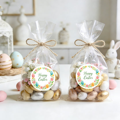 G2PLUS Happy Easter Stickers - 60Pcs Easter Eggs Labels for Baskets 2 Inch Round Watercolors Flower Wreath Sticker for Goddies Bags, Cards, Envelope Seals, Party Supplies - G2Plus