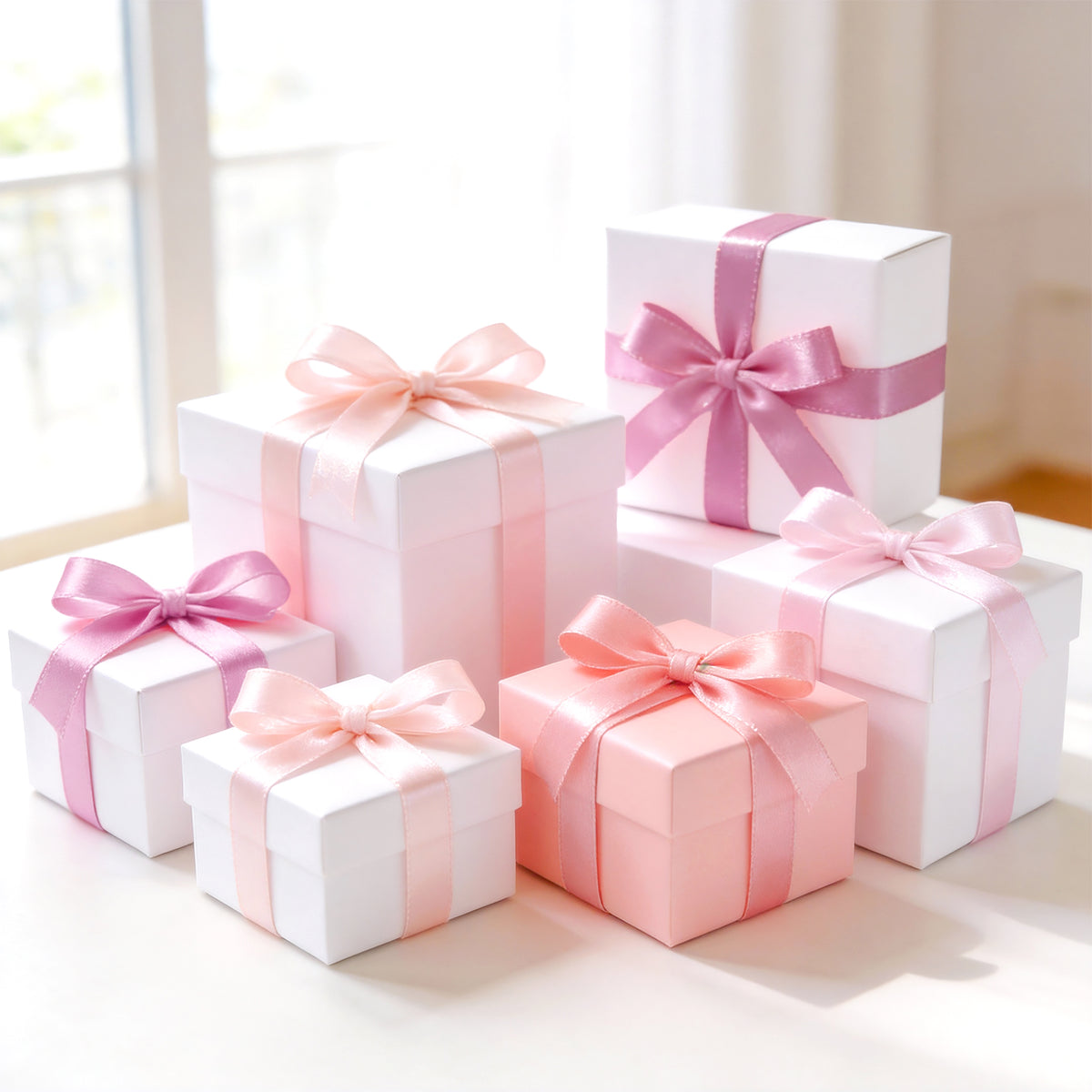 G2PLUS Dusty Pink Satin Ribbon for Gift Wrapping, 4 Rolls, 10mm x 22m 88m Total Gift Wrapping Ribbon, Ribbon for Weddings, Baby Showers, DIY Crafts, Bows, Bouquet Wrapping