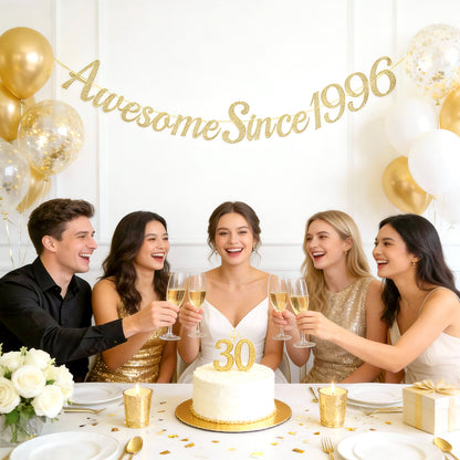 G2PLUS Pre-Strung 30th Birthday Banner, Glitter 30th Birthday Decorations Champagne Gold Happy 30th Birthday Banner, 3m Awesome Since 1996 Banner, 30th Birthday Party Decorations