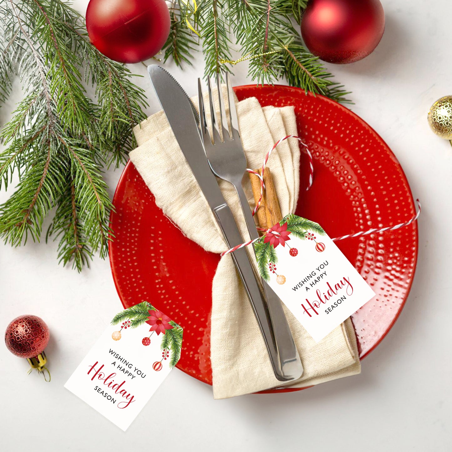 G2PLUS Holiday Season Gift Tags, 50PCS Wishing You A Happy Holiday Season Tags, Christmas Holiday Tags, Christmas Holiday Paper Gift Tags with String for Gift Wrapping, Seasonal Holiday Party Favors