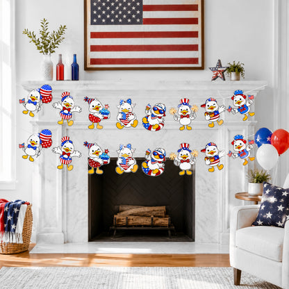 G2PLUS American Flag Garland 19.6Ft, Pre-Strung Patriotic Duck Banner, Red White Blue Paper Banner for 4th of July, Independence Day, Memorial Day, Baby Shower, USA Theme Party Decorations