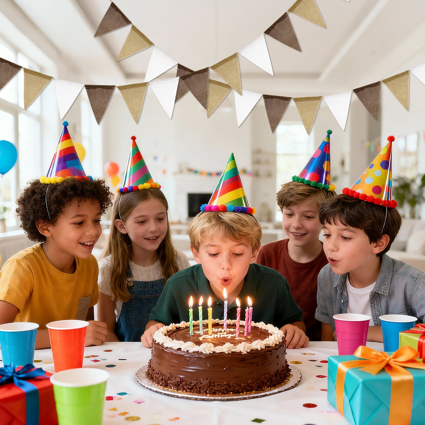 G2PLUS Pre-Strung Burlap Pennant Banners, 30Ft Gradient Brown Fabric Triangle Flag Bunting, 36Pcs Pennant Banner Flags Garland for Wedding, Birthday, Baby Shower, Rustic Farmhouse and Holiday