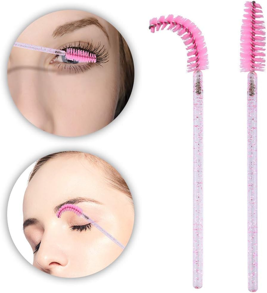 G2PLUS 50 PCS Disposable Eyelash Brushes Spoolies: Pink Crystal
