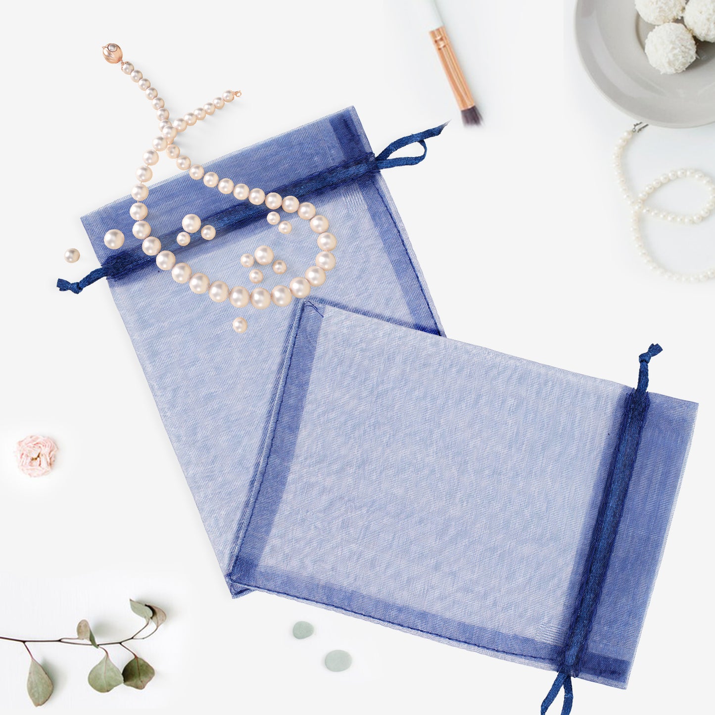 G2PLUS 100PCS Drawstring Organza Bags - Navy Blue Organza Bags 4x6 in Sheer Mesh Jewelry Pouches Candy Gift Wrap Pouch for Christmas, Wedding, Graduation Party Favors