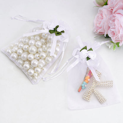 G2PLUS 30Pcs Rose Organza Bags 4x6 Inch-White Wedding Favor Bags, Jewelry Pouches with Drawstring for Bridal Shower, Baby Shower, Valentine's Day Party Favors
