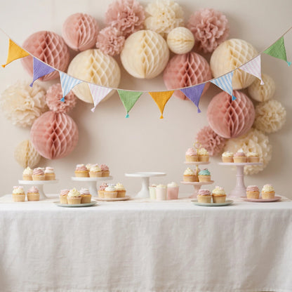 G2PLUS Pre-Strung Fabric Triangle Banner Garland, 8.5ft Double-Sided Cotton Bunting Flags, Reusable Pennant Banner with Tassels for Birthday, Party, Baby Shower, Nursery Decor - Macaron