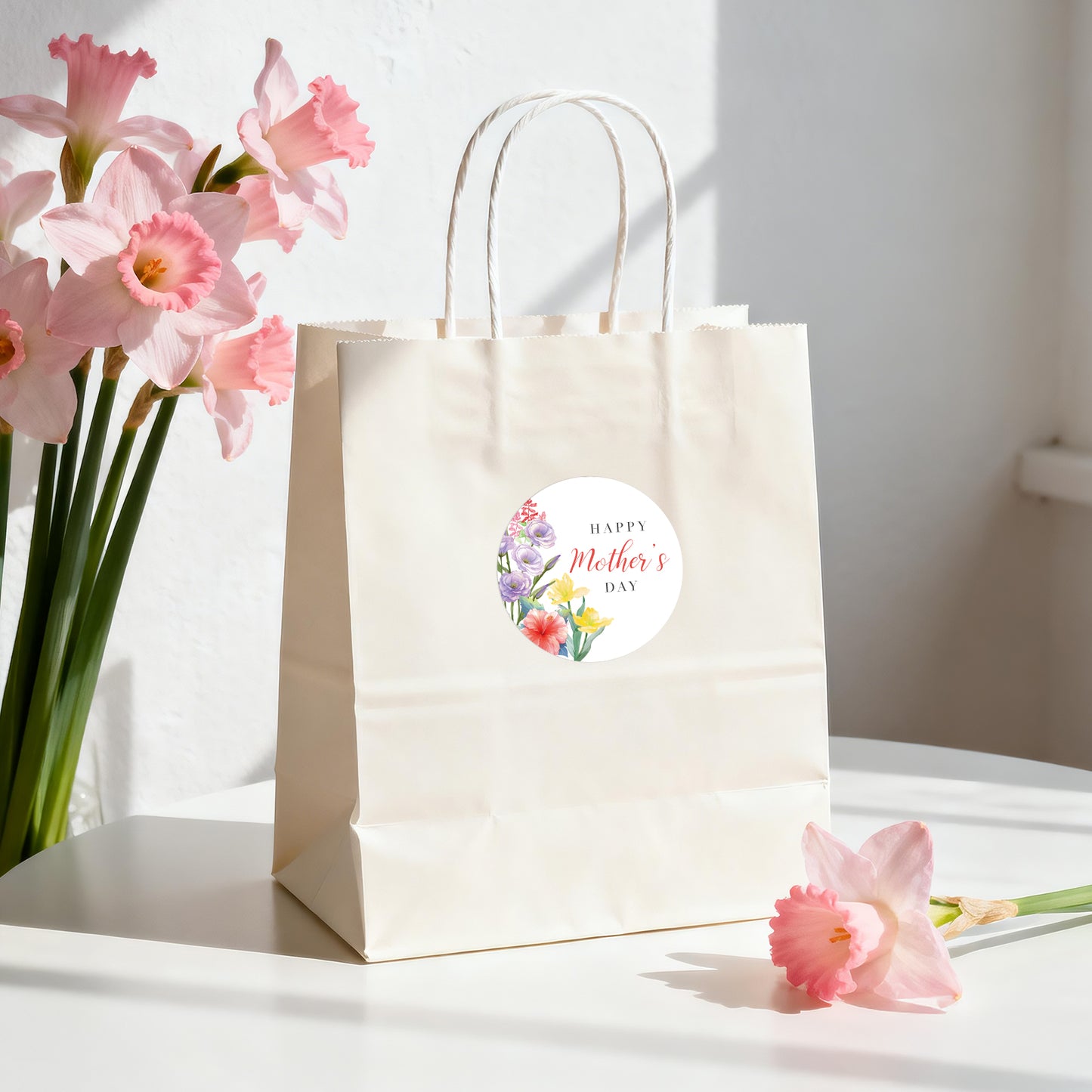 G2PLUS Mother's Day Stickers - 60Pcs Happy Mother's Day Gift Stickers 2 inches Round Mother's Day Labels Stickers with Floral for Mom's Gifts, Cards, Party Favors