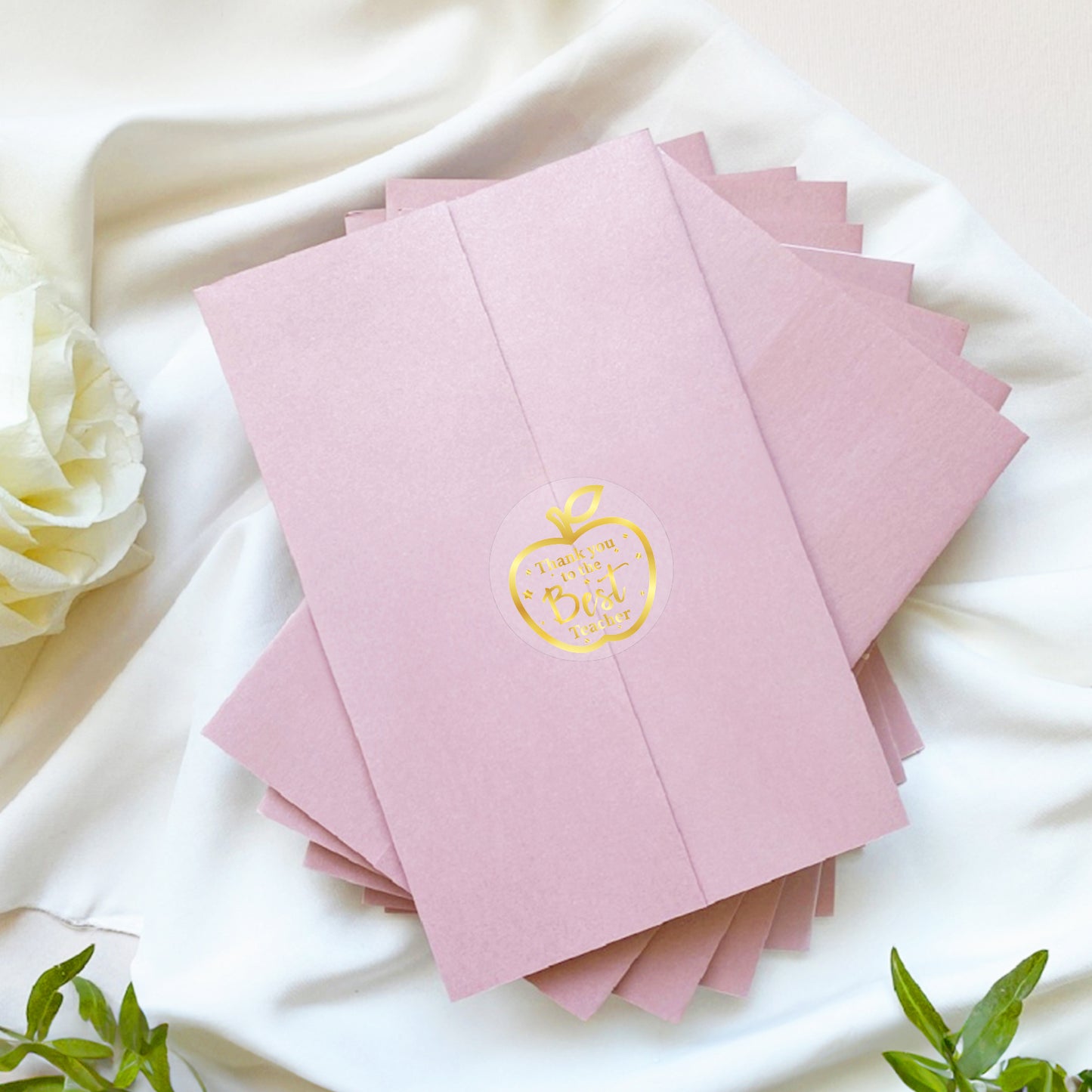 G2PLUS Teachers Appreciation Day Stickers, 60PCS Thank You to The Best Teacher Stickers, 2'' Gold Foil Thank You Teacher Stickers, Apple Teachers Day Gift Stickers for Gift Wrapping, Party Favors