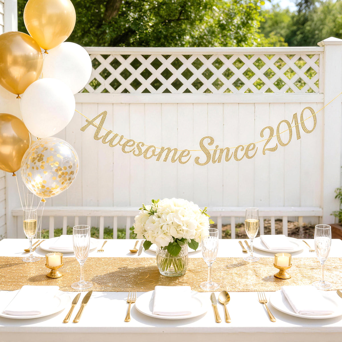 G2PLUS Pre-Strung 16th Birthday Banner, Glitter 16th Birthday Decorations Champagne Gold Happy 16th Birthday Banner, 3m Awesome Since 2010 Banner, 16th Birthday Party Decorations