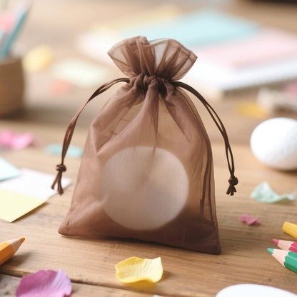 G2PLUS Brown Organza Bags 4x6 In - 100PCS Drawstring Organza Bags, Sheer Mesh Jewelry Pouches, Candy Gift Wrap Pouch for Halloween, Christmas, Wedding Party Favors