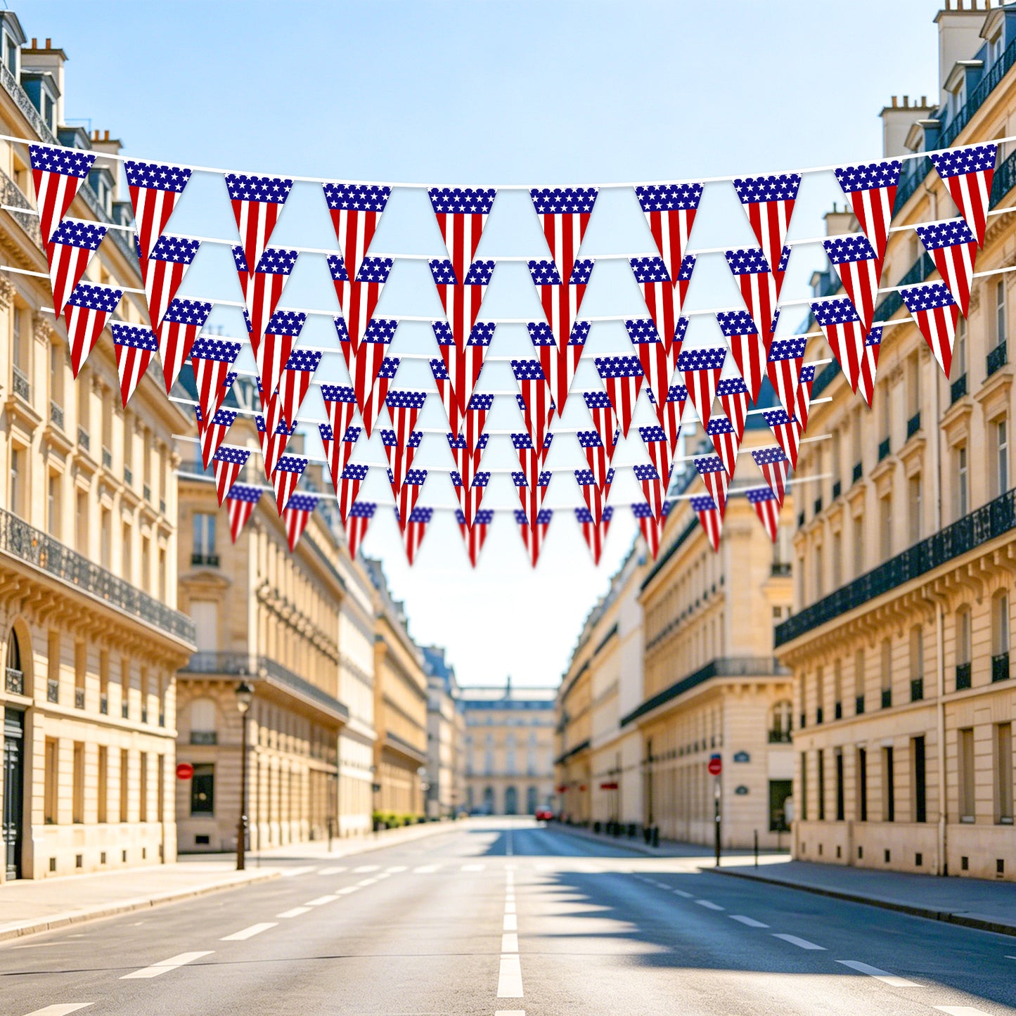 G2PLUS 4 Pack American Flag Pennant Banner, 35FT Pre-Strung Patriotic Triangle Flags, Double-Sided Red White Blue Bunting for 4th of July, Independence Day, Outdoor Party Decorations
