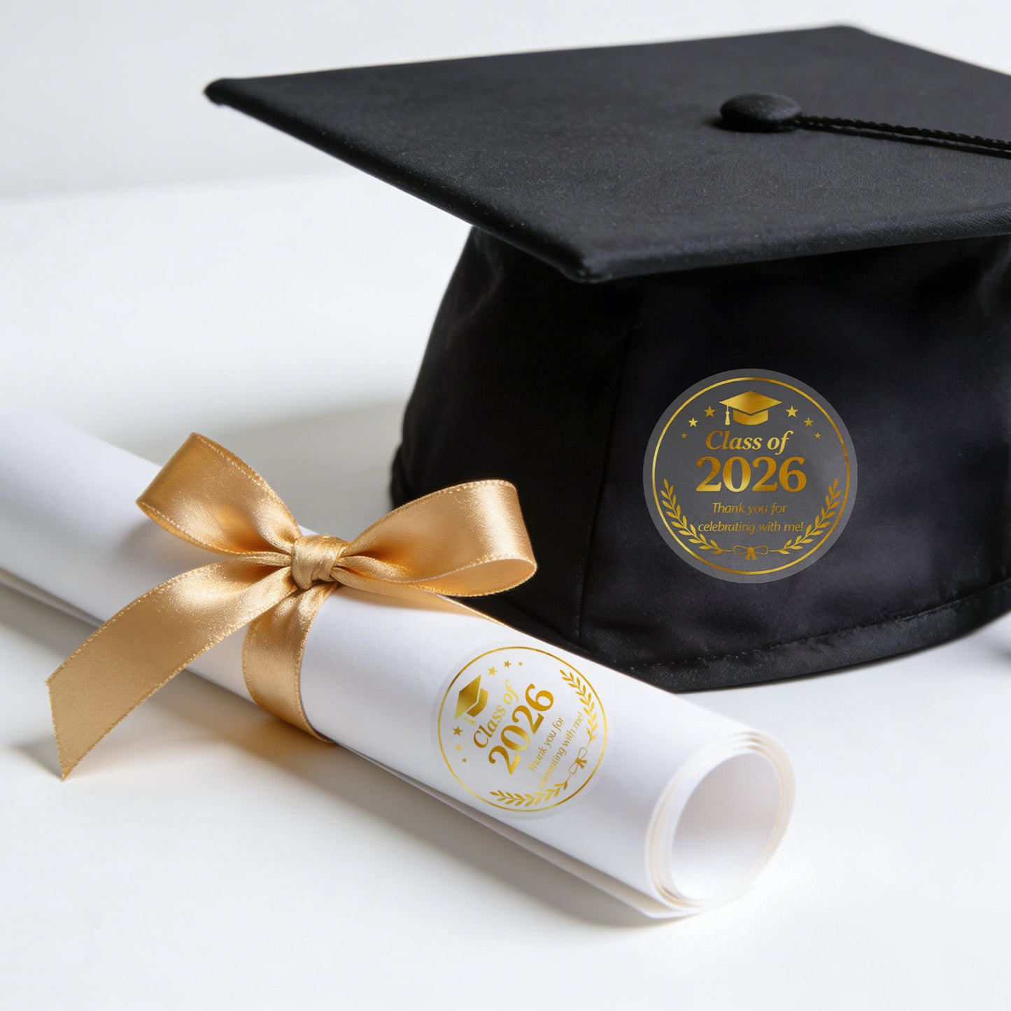 G2PLUS Graduation Thank You Stickers - 120Pcs Class of 2026 Stickers 1.6in Gold Foil Graduation Gift Labels Transparent Envelope Seal Sticker for Congrats Grad Invitation and Grad Party Favors