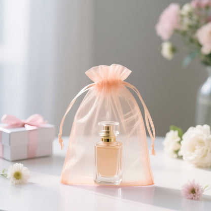 G2PLUS 25PCS Peach Organza Bags 5x7 inches - Sheer Mesh Jewelry Pouches, Organza Gift Bags with Drawstring for Candy, Jewelry, Wedding Party Favors