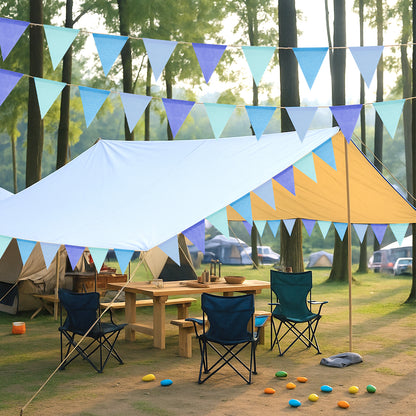G2PLUS Pre-Strung Burlap Pennant Banner, 39Ft Blue Triangle Flag Bunting, 36pcs Pennant Banner Flags Garland for Birthday, Holidays and Theme Party Decorations