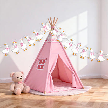 G2PLUS Pre-Strung Silly Goose Birthday Banner, 19.6Ft Pink Bow Paper Bunting Garland, Cute Animal Party Decor for Birthday, Nursery Room & Spring Celebration