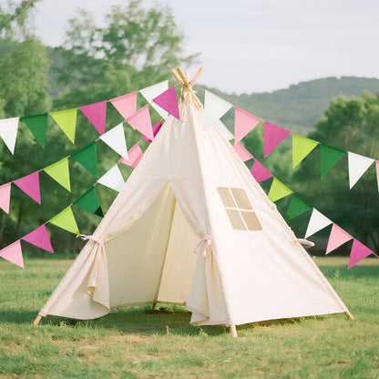 G2PLUS Pre-Strung Burlap Pennant Banner, 65Ft Pink Green and White Triangle Flag Bunting, 60pcs Pennant Banner Bunting Garland for Birthday, Wedding, Camping, Rustic Boho Theme Party Decorations
