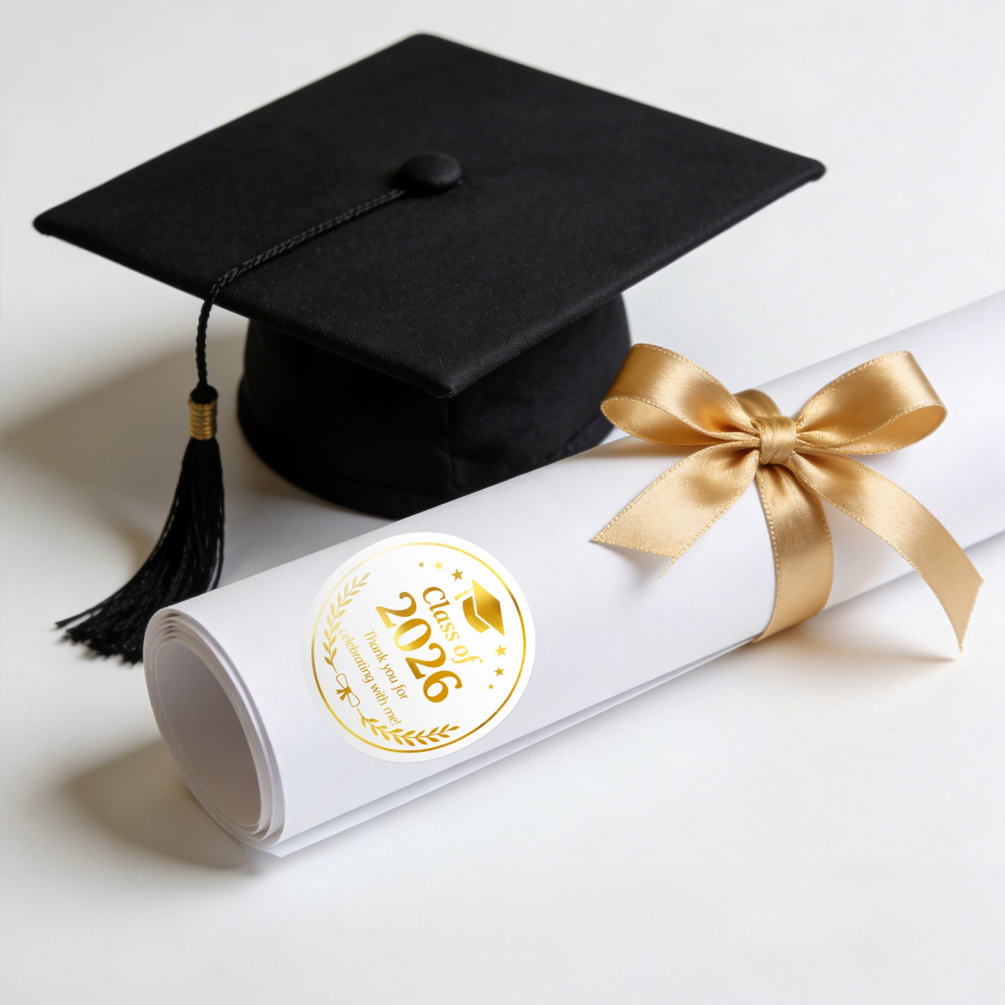 G2PLUS Graduation Thank You Stickers - 120Pcs Class of 2026 Stickers Gold Foil Graduation Gift Labels 2in Round Envelope Seal Sticker for Certificate Congrats Grad Party Favors