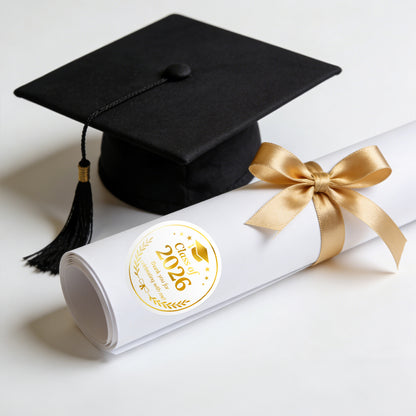 G2PLUS Graduation Thank You Stickers - 120Pcs Class of 2026 Stickers Gold Foil Graduation Gift Labels 2in Round Envelope Seal Sticker for Certificate Congrats Grad Party Favors