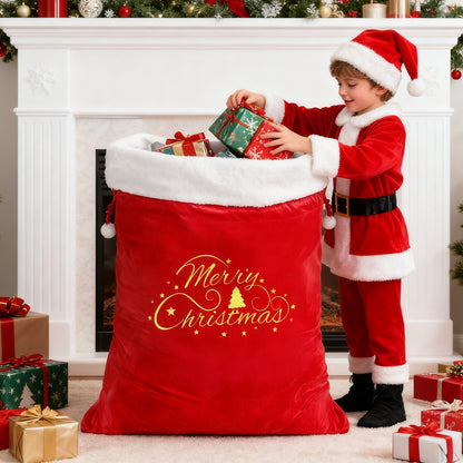 G2PLUS Large Velvet Santa Sack - 30x36 Inch Red Christmas Drawstring Gift Bags for Big Presents, Holiday Party Decor